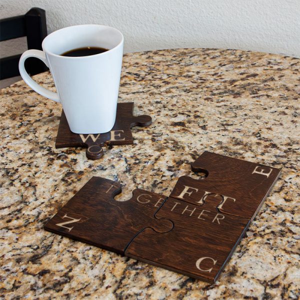Custom Wooden Puzzle Coasters - Engraved Monogram Design - Set of 4 For Discount - Image 2