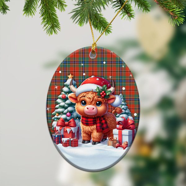 MacLean of Duart Ancient Tartan Christmas Ceramic Ornament - Highland Cow Winter Style For Sale - Image 3