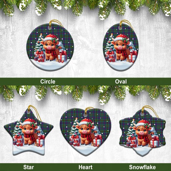 Wood Tartan Christmas Ceramic Ornament - Highland Cow Winter Style Online