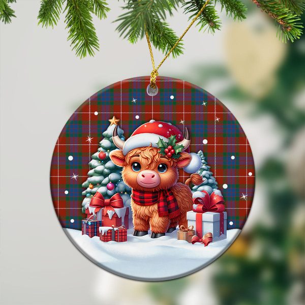 Fraser (of Lovat) Ancient Tartan Christmas Ceramic Ornament - Highland Cow Winter Style Online now - Image 2