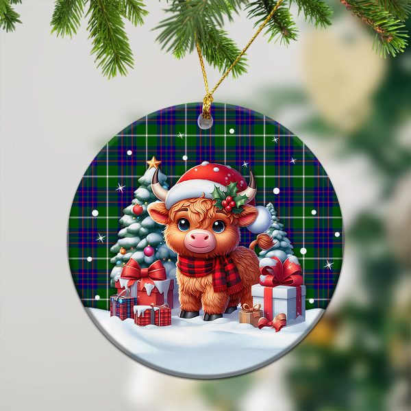 MacIntyre Hunting Modern Tartan Christmas Ceramic Ornament - Highland Cow Winter Style Online now - Image 2