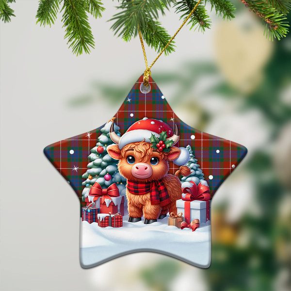 Fraser (of Lovat) Ancient Tartan Christmas Ceramic Ornament - Highland Cow Winter Style Online now - Image 4