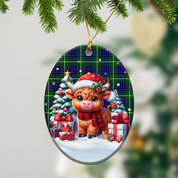MacIntyre Hunting Modern Tartan Christmas Ceramic Ornament - Highland Cow Winter Style Online now - Image 3